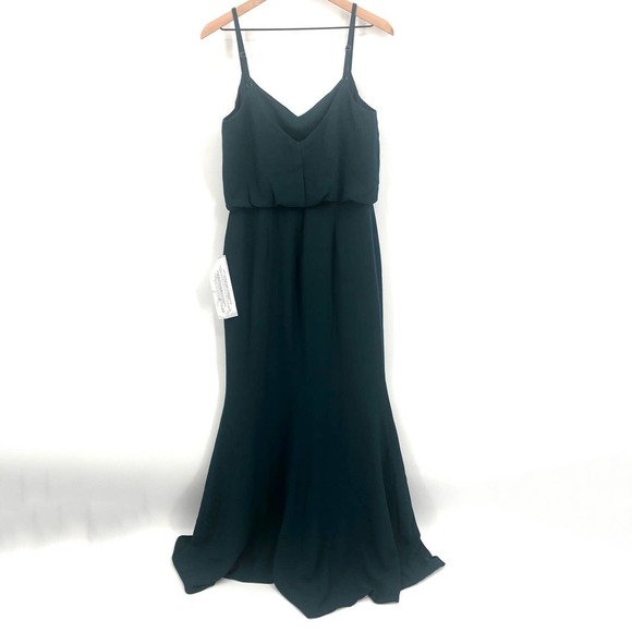 DRESS THE POPULATION Gracelyn Pine Blouson High Slit Maxi Dress Size Large NEW - Picture 9 of 14
